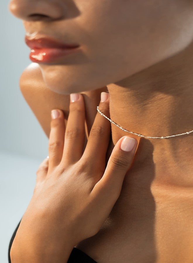Miabella 925 Sterling Silver, 18K Gold Plated 925 Sterling Silver Figaro, Beaded Singapore, Sparkle, Cuban Link Chain, Choker Necklace for Women Made in Italy (SI, Singapore Bead, Length 15 Inches) - Image 5
