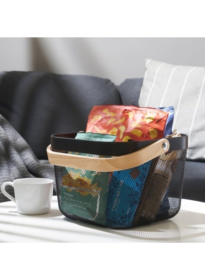 ريساتورب ريستورب سلة سوداء 25x26x18 سم سلة تخزين متينة من شبكة معدنية مع مقبض خشبي - Image 5