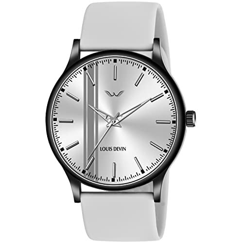 LOUIS DEVIN Grey Silicone Strap Analog Wrist Watch for Men (Silver Dial) | LD-BK0054-GREY - Image 1
