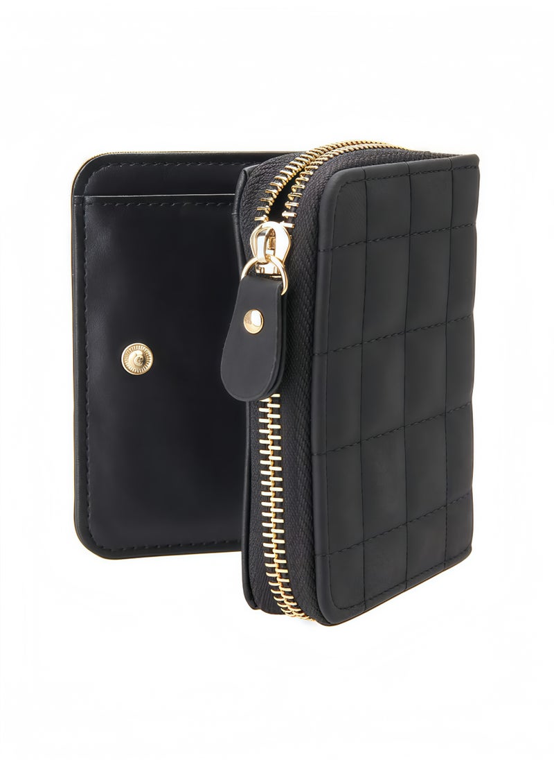 Peachjoy Women's Wallet, Premium PU Leather Purse Small RFID Blocking Ladies Wallet with Stainless Steel Zipper, Short Grid Style Wallet Card Holder Case Coin Pocket for Women Girlfriend, Black  - Image 4
