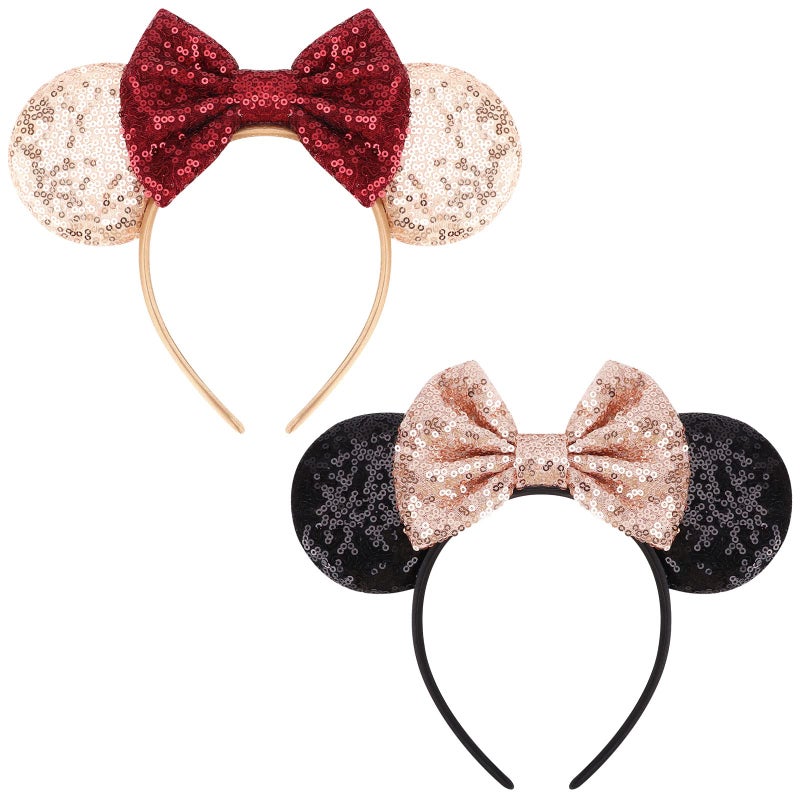 DRESHOW Mouse Ears Bow Headbands Glitter Party Decoration Cosplay Costume for Women - Image 1