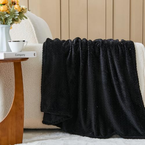 NEWCOSPLAY Super Soft Twin Blanket Black Premium Silky Flannel Fleece Leaves Pattern Lightweight Bed Blanket All Season Use (Black, Twin(60"x80")) - Image 3