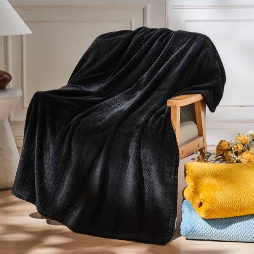 NEWCOSPLAY Super Soft Twin Blanket Black Premium Silky Flannel Fleece Leaves Pattern Lightweight Bed Blanket All Season Use (Black, Twin(60"x80")) - Image 2