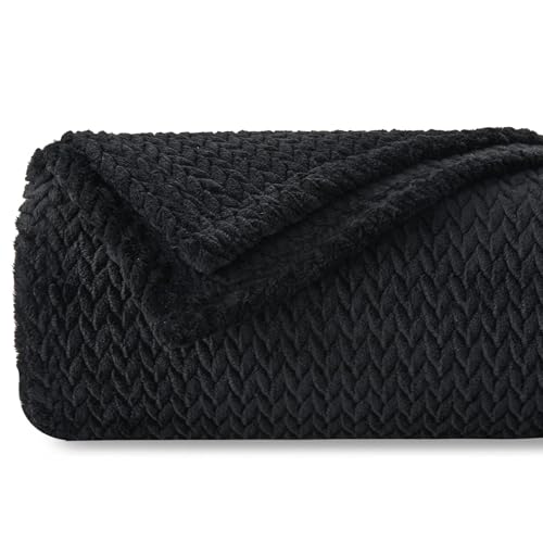 NEWCOSPLAY Super Soft Twin Blanket Black Premium Silky Flannel Fleece Leaves Pattern Lightweight Bed Blanket All Season Use (Black, Twin(60"x80")) - Image 1