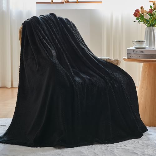 NEWCOSPLAY Super Soft Twin Blanket Black Premium Silky Flannel Fleece Leaves Pattern Lightweight Bed Blanket All Season Use (Black, Twin(60"x80")) - Image 4