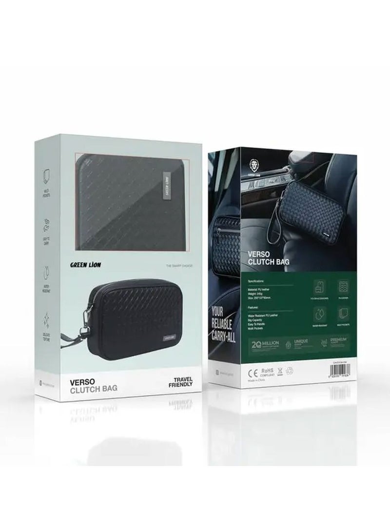 GREEN LION Verso Clutch Bag / Travel Friendly / Water Resistant / PU Leather / Delicate Texture / Easy to Handle / Large Capacity / Multi Pockets / User-Friendly - Black - Image 2