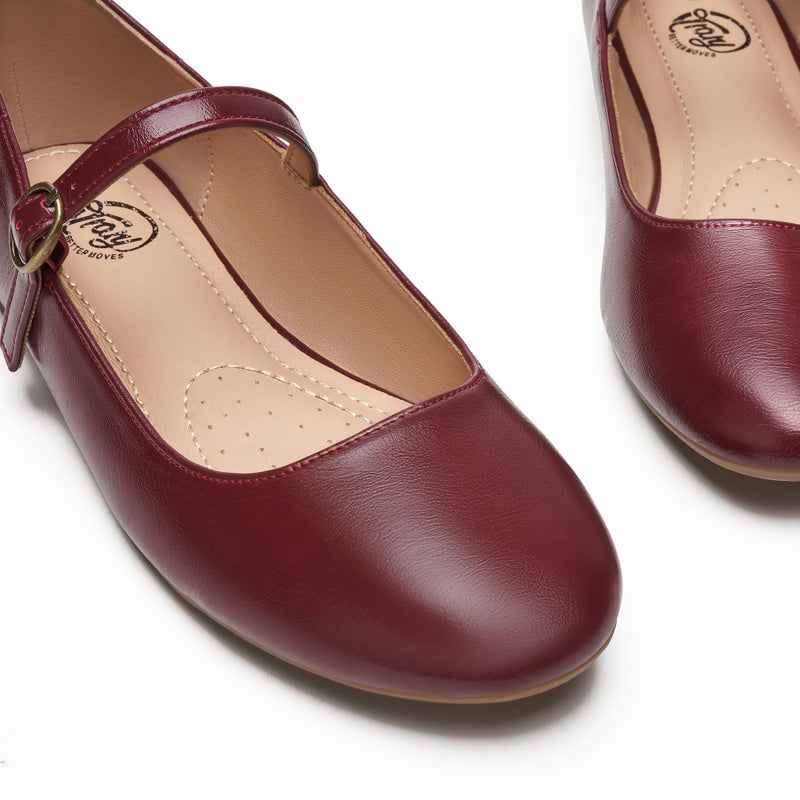 Trary Mary Jane Shoes Women, Ballet Flats Shoes for Women,Women's Flats, Mary Jane Flats, Ankle Strap Flats Shoes Women Dressy Comfortable, Women Flats Dress Shoes Burgundy Size 9.5 - Image 3