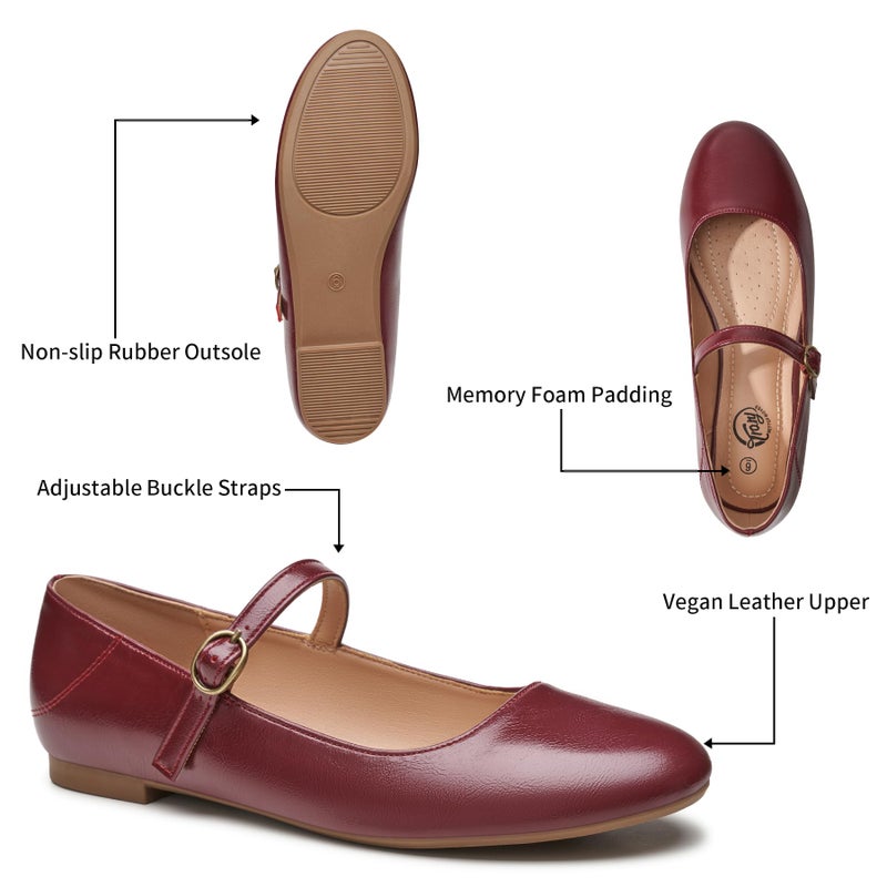 Trary Mary Jane Shoes Women, Ballet Flats Shoes for Women,Women's Flats, Mary Jane Flats, Ankle Strap Flats Shoes Women Dressy Comfortable, Women Flats Dress Shoes Burgundy Size 9.5 - Image 5