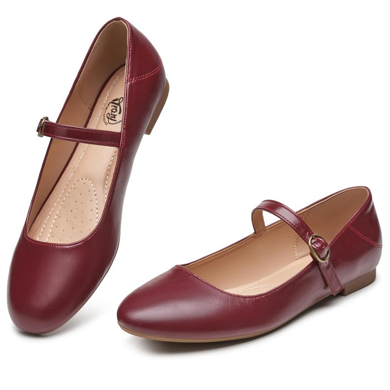 Trary Mary Jane Shoes Women, Ballet Flats Shoes for Women,Women's Flats, Mary Jane Flats, Ankle Strap Flats Shoes Women Dressy Comfortable, Women Flats Dress Shoes Burgundy Size 9.5 - Image 1