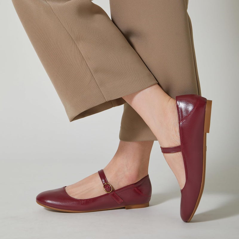 Trary Mary Jane Shoes Women, Ballet Flats Shoes for Women,Women's Flats, Mary Jane Flats, Ankle Strap Flats Shoes Women Dressy Comfortable, Women Flats Dress Shoes Burgundy Size 9.5 - Image 2