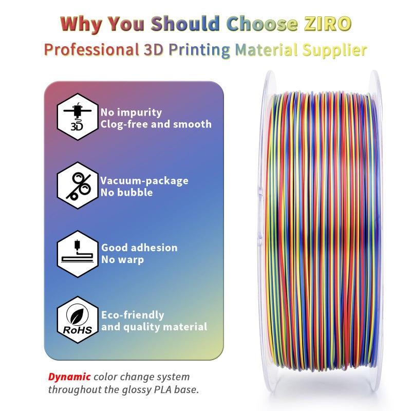 ZIRO Silk PLA Filament, Rapid Dynamic Color Changing Filament 1.75mm, Fast Color Change Silk PLA Stripes Series, Fit Most FDM 3D Printer, 1KG Spool (Glossy Texture), Firework Stripes - Image 3