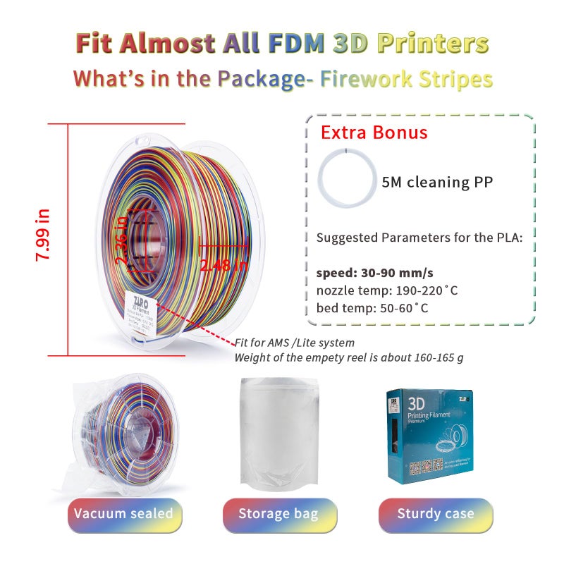 ZIRO Silk PLA Filament, Rapid Dynamic Color Changing Filament 1.75mm, Fast Color Change Silk PLA Stripes Series, Fit Most FDM 3D Printer, 1KG Spool (Glossy Texture), Firework Stripes - Image 5