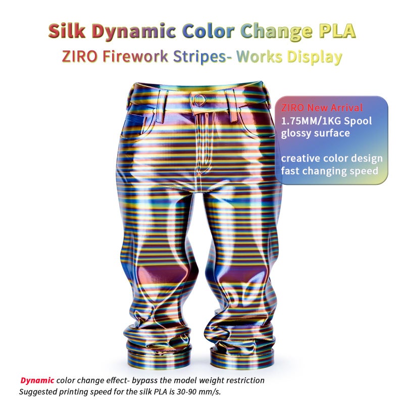 ZIRO Silk PLA Filament, Rapid Dynamic Color Changing Filament 1.75mm, Fast Color Change Silk PLA Stripes Series, Fit Most FDM 3D Printer, 1KG Spool (Glossy Texture), Firework Stripes - Image 2
