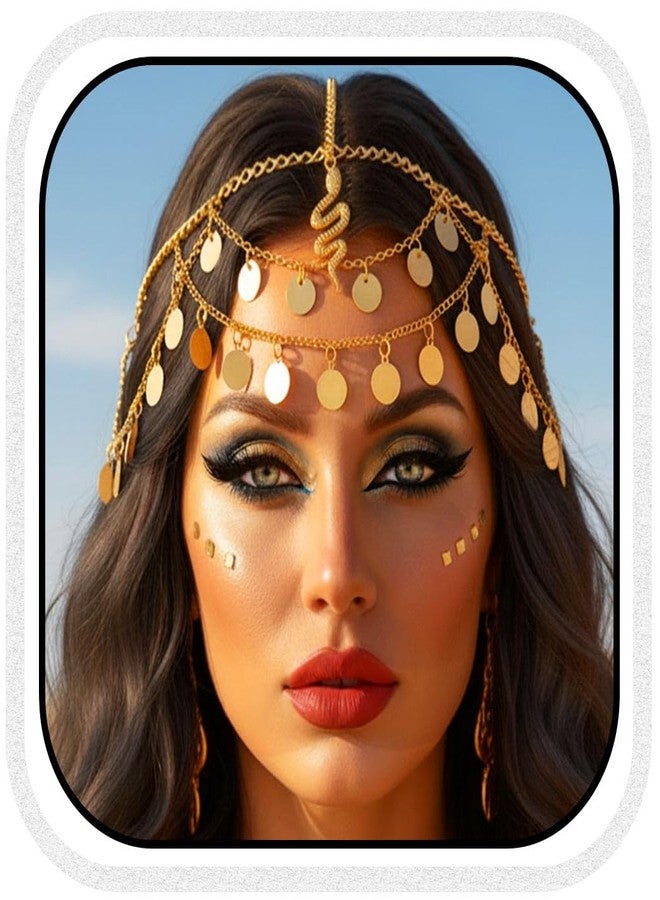 أوكملا سلسلة رأس ذهبية مرصعة بالترتر من أوكملا، قطعة رأس على شكل ثعبان مصري، زي تنكري للمهرجانات، عصابة رأس، إكسسوارات شعر للنساء - Image 1