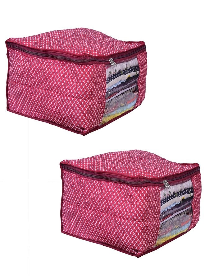 ABBASI Saree Cover Storage Bag Big for Clothes with Zip Organizer for Wardrobe, Large Design Boxes (Red, Pack of 2) - Image 1