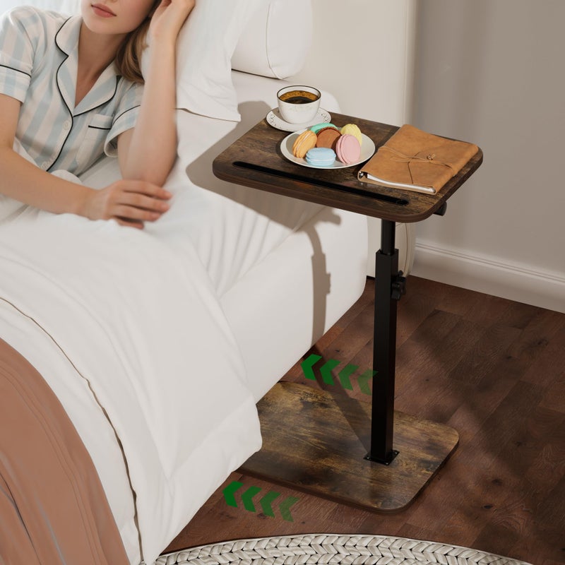 promitop TV Tray Side Table for Couch - 360Â° Swivel Adjustable Height Rotating Sofa Table C Table End Table Laptop Desk with Phone & Tablet Slot, Perfect for Eating Working Reading, Fits Small Spaces - Image 3
