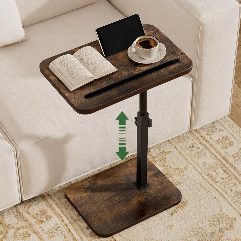 promitop TV Tray Side Table for Couch - 360Â° Swivel Adjustable Height Rotating Sofa Table C Table End Table Laptop Desk with Phone & Tablet Slot, Perfect for Eating Working Reading, Fits Small Spaces - Image 1