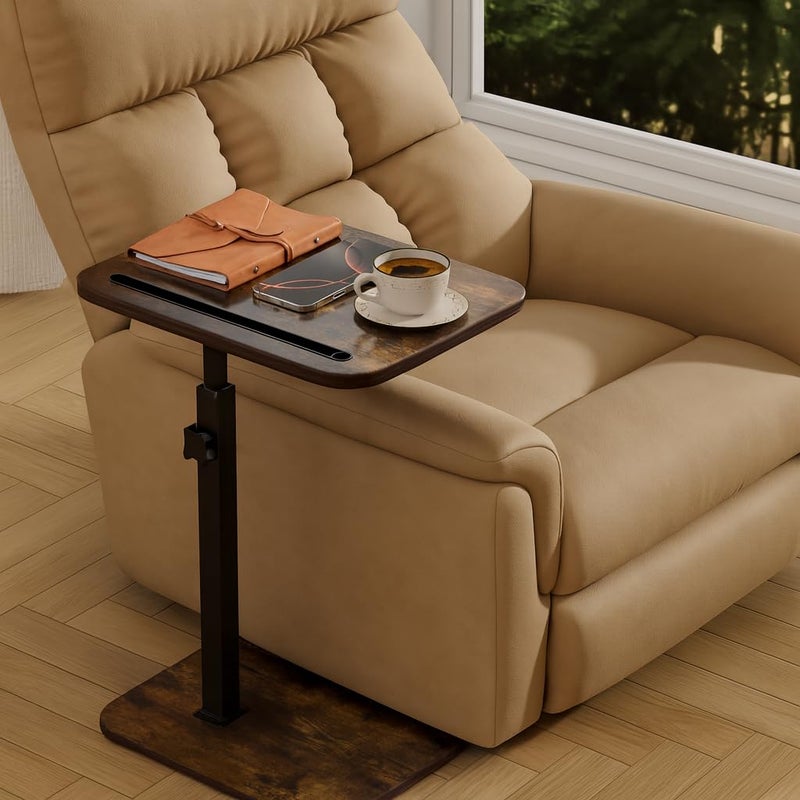 promitop TV Tray Side Table for Couch - 360Â° Swivel Adjustable Height Rotating Sofa Table C Table End Table Laptop Desk with Phone & Tablet Slot, Perfect for Eating Working Reading, Fits Small Spaces - Image 2