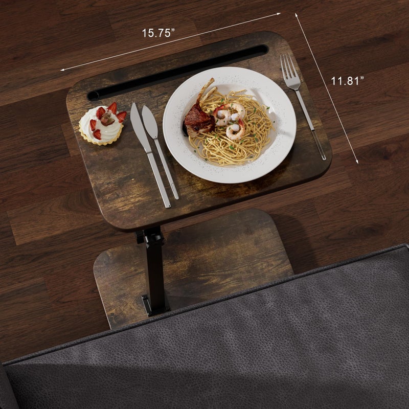 promitop TV Tray Side Table for Couch - 360Â° Swivel Adjustable Height Rotating Sofa Table C Table End Table Laptop Desk with Phone & Tablet Slot, Perfect for Eating Working Reading, Fits Small Spaces - Image 4