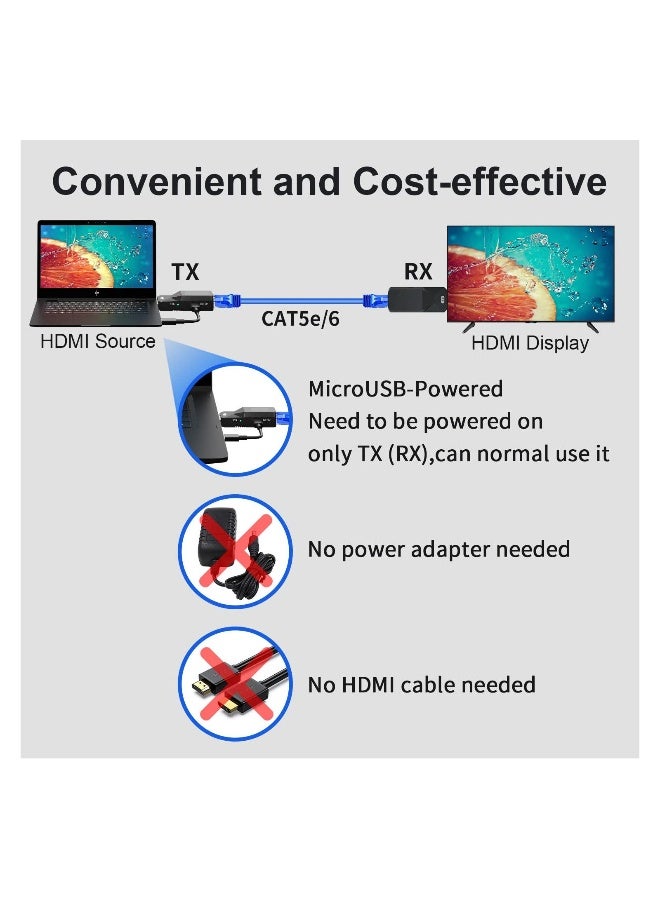 موسع HDMI بطول 165 قدمًا لنقل الفيديو والصوت 1080P عبر كابل Ethernet Cat5 Cat6 لنقل إشارة بدون فقدان، محول لإطالة المسافة، 2 قطعة - Image 3