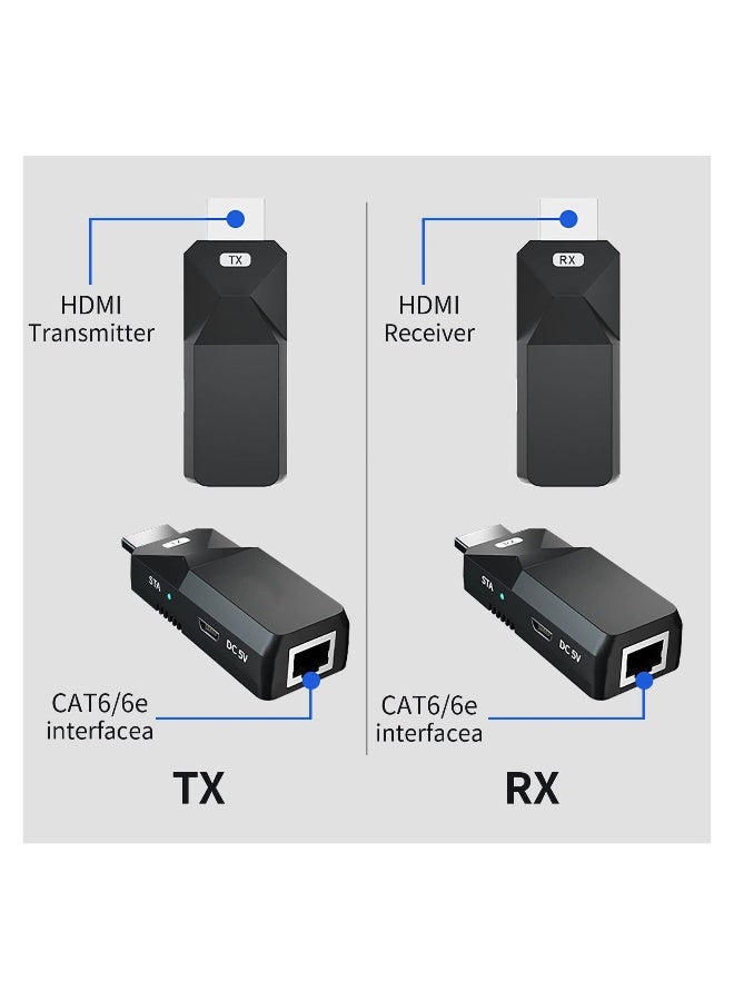 موسع HDMI بطول 165 قدمًا لنقل الفيديو والصوت 1080P عبر كابل Ethernet Cat5 Cat6 لنقل إشارة بدون فقدان، محول لإطالة المسافة، 2 قطعة - Image 2
