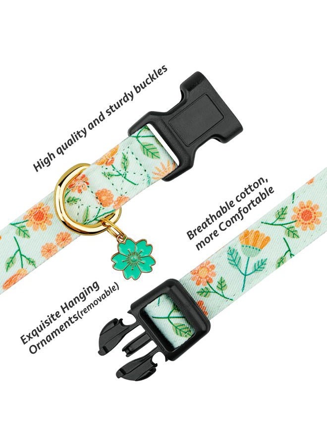 FYEQYAOU Cotton Handmade Dog Collar Cute and Distinctive Patterns Green Sunflower with Pendant Cute Dog Collars for Small Medium Large Dogs Girl Dogs Boy Dogs M - Image 2
