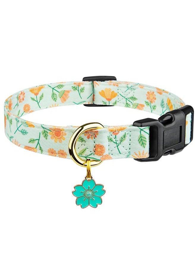 FYEQYAOU Cotton Handmade Dog Collar Cute and Distinctive Patterns Green Sunflower with Pendant Cute Dog Collars for Small Medium Large Dogs Girl Dogs Boy Dogs M - Image 1