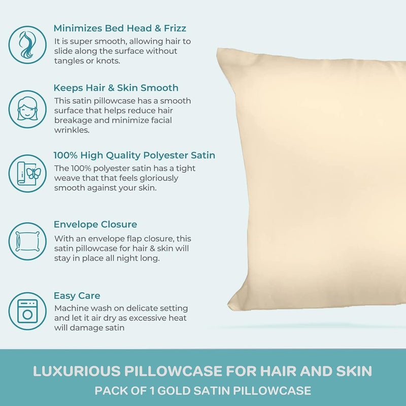 Spasilk Satin Pillowcase for Hair and Face, Polyester Satin Pillowcase, Queen Size- Gold Pillowcase - Image 4