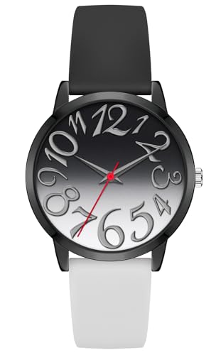 Bisley 37MM Watch for Women Black and White Watch Silicone Strap Waterproof Watch Big Face Easy to Read - Image 1