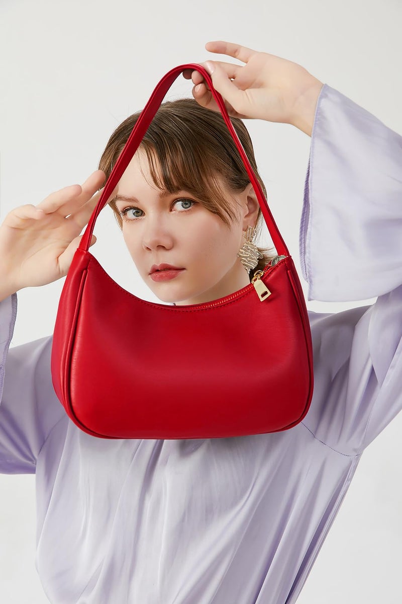 CYHTWSDJ Shoulder Bags for Women, Cute Hobo Tote Handbag Mini Clutch Purse with Zipper Closure (Red) - Image 2