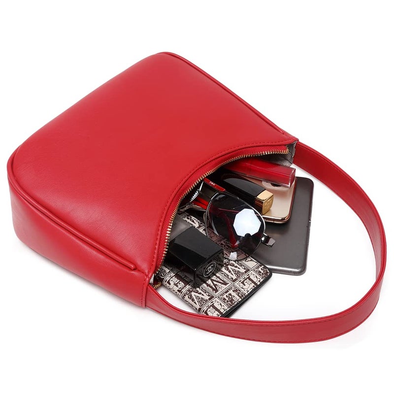 CYHTWSDJ Shoulder Bags for Women, Cute Hobo Tote Handbag Mini Clutch Purse with Zipper Closure (Red) - Image 4