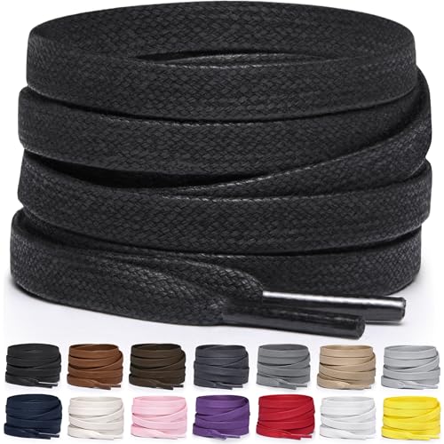 Miscly Flat Waxed Cotton Shoe Laces for Boots, Sneakers, and Shoes – Multiple Lengths and Colors Available - Black, 63″ (160 CM) - Image 1