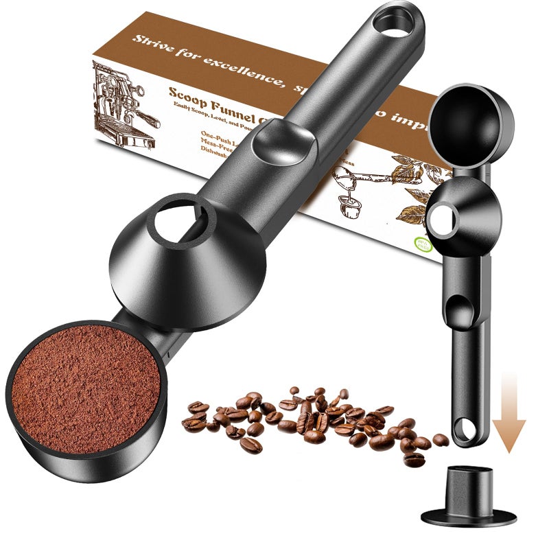 Mudygelay Coffee Scoop with Funnel for Ground Coffee, Protein Powder & Tea, for Reusable K Cup Refiller, 2TBSP Mess-Free, Funnel Design Prevents Spills (Black, 1-Pack) - Image 1