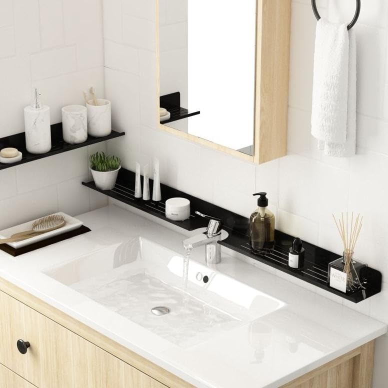 Smart Saver Bathroom Shelf, Floating Over Sink Shelf with U Shape Cut-Out Design, Wall Mounted Bathroom Sink Shelf Over Faucet for Bathroom, Kitchen, Toilet, Laundry - Image 2