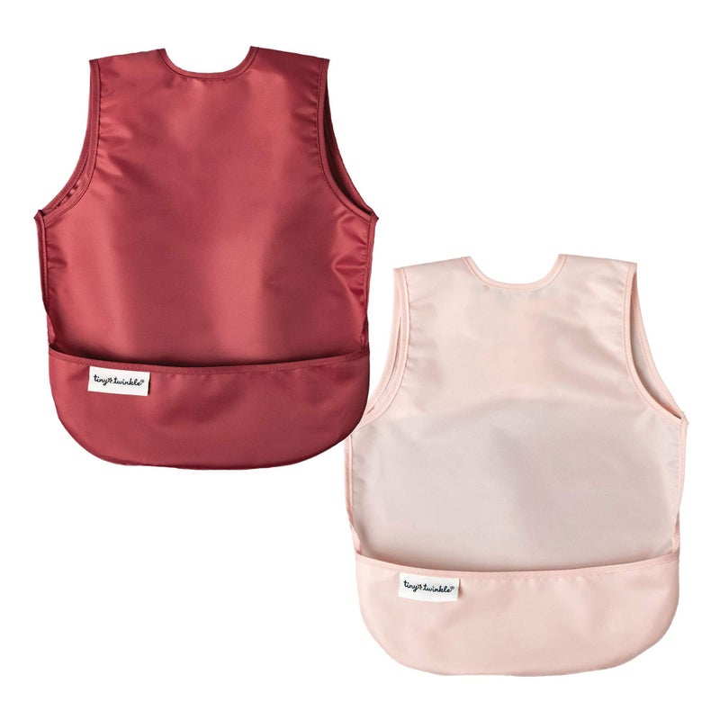 Tiny Twinkle Mess Proof Baby Bibs | 2 Pack Waterproof Toddler Bib for Eating | Baby Apron for Feeding, Machine Washable, Perfect Shower Gift (Rose Burgundy, 6â€“24M) - Image 1