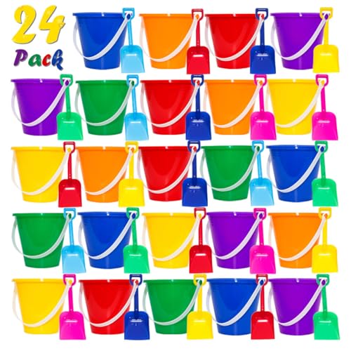 Holady 528 Inch Sand Beach Buckets Pail with ShovelsSand Bucket Water Pail for Beach Fun Great Summer Party Accessory24 Bucket24 Shovels - Image 1