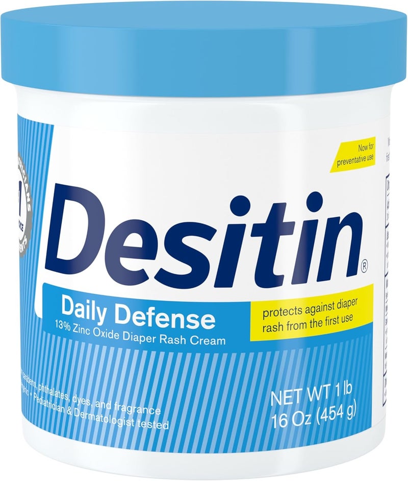Desitin كريم حماية طفلك من طفح الحفاضات اليومي مع 13% أكسيد الزنك، كريم حاجز لعلاج وتخفيف ومنع طفح الحفاضات، مضاد للحساسية، خالي من الأصباغ والفثالات والبارابين، 16 أونصة - Image 1