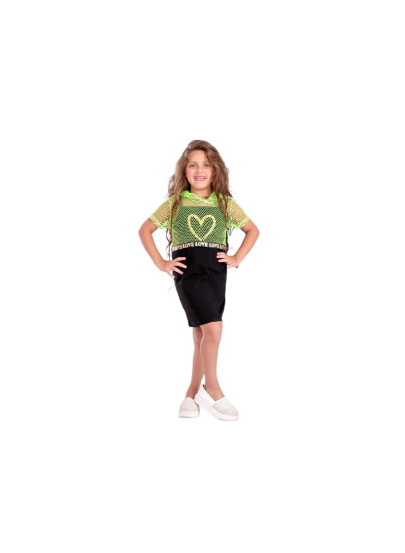 Girls' black dress with a green top 