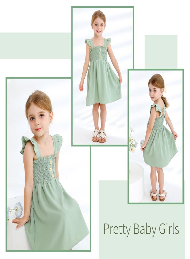 JEELLIGULAR Toddler Dress Ruffle Sleeveless Button Down Denim Dress for Toddler Girl Dress Summer Beach Casual A-line Sundress(Sage Green,4T-5T) - Image 2