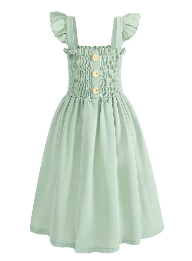 JEELLIGULAR Toddler Dress Ruffle Sleeveless Button Down Denim Dress for Toddler Girl Dress Summer Beach Casual A-line Sundress(Sage Green,4T-5T) - Image 1