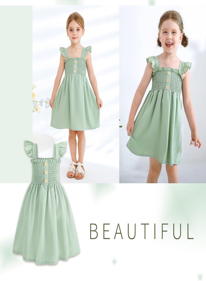 JEELLIGULAR Toddler Dress Ruffle Sleeveless Button Down Denim Dress for Toddler Girl Dress Summer Beach Casual A-line Sundress(Sage Green,4T-5T) - Image 3