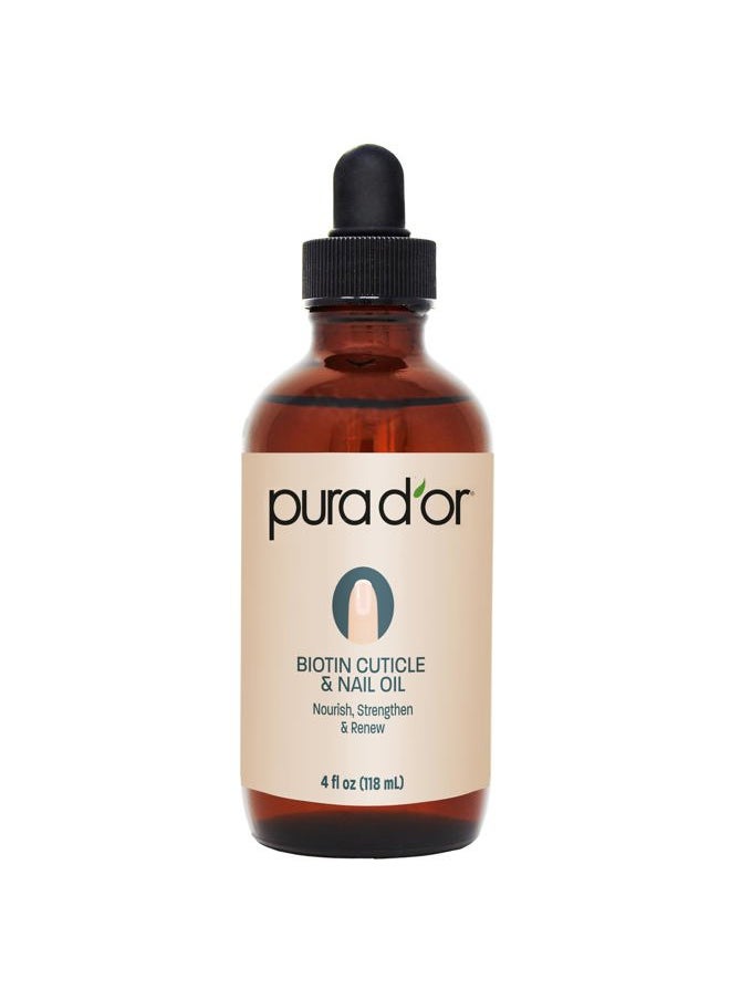 Pura d'or - 4 Oz Nail and Cuticle Oil - Nourishing Treatment with Dropper - Natural Blend Enriched with Biotin, Vitamin E, Milk for Nail Growth, Healthy Nail Beds and Great for Acrylic Nails - Image 1