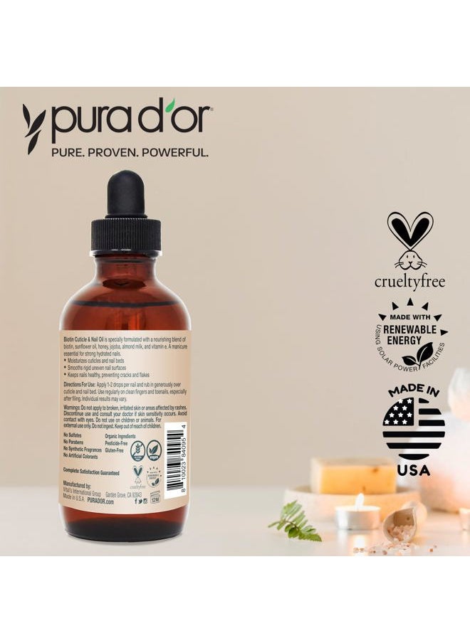 Pura d'or - 4 Oz Nail and Cuticle Oil - Nourishing Treatment with Dropper - Natural Blend Enriched with Biotin, Vitamin E, Milk for Nail Growth, Healthy Nail Beds and Great for Acrylic Nails - Image 1