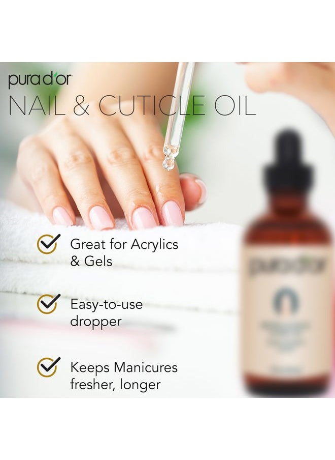 Pura d'or - 4 Oz Nail and Cuticle Oil - Nourishing Treatment with Dropper - Natural Blend Enriched with Biotin, Vitamin E, Milk for Nail Growth, Healthy Nail Beds and Great for Acrylic Nails - Image 1
