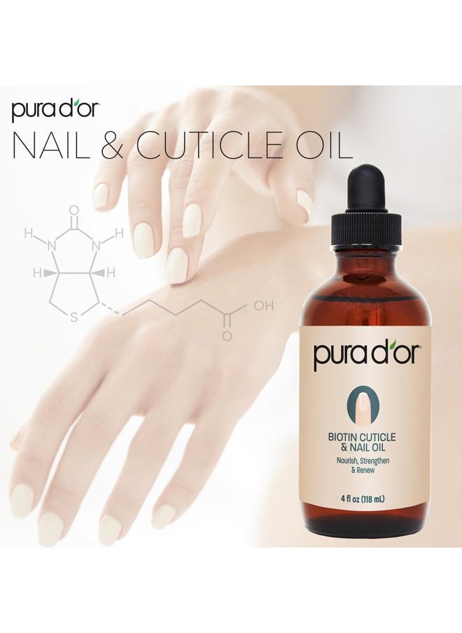 Pura d'or - 4 Oz Nail and Cuticle Oil - Nourishing Treatment with Dropper - Natural Blend Enriched with Biotin, Vitamin E, Milk for Nail Growth, Healthy Nail Beds and Great for Acrylic Nails - Image 1