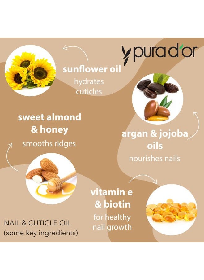 Pura d'or - 4 Oz Nail and Cuticle Oil - Nourishing Treatment with Dropper - Natural Blend Enriched with Biotin, Vitamin E, Milk for Nail Growth, Healthy Nail Beds and Great for Acrylic Nails - Image 1