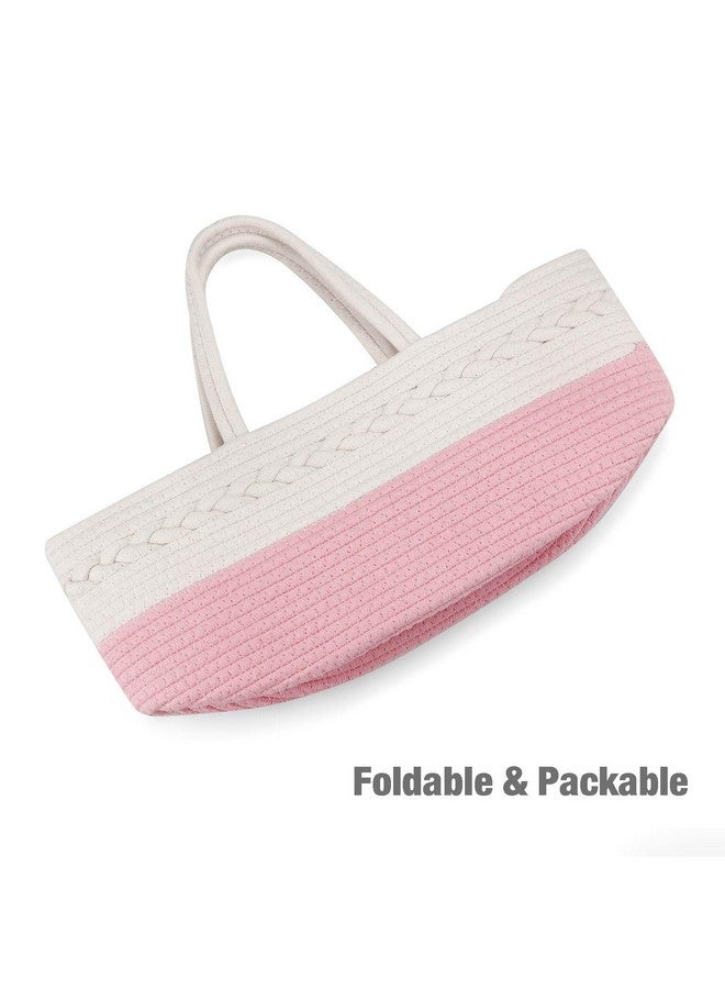 باندا إير منظم حفاضات الأطفال من PandaEar مصنوع من حبل قطني، سلة تخزين محمولة للأطفال، منظم للسيارة، هدايا استحمام الطفل للأطفال حديثي الولادة - وردي - Image 4