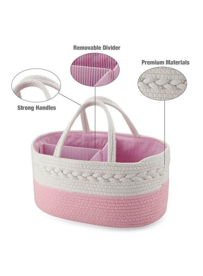 باندا إير منظم حفاضات الأطفال من PandaEar مصنوع من حبل قطني، سلة تخزين محمولة للأطفال، منظم للسيارة، هدايا استحمام الطفل للأطفال حديثي الولادة - وردي - Image 3