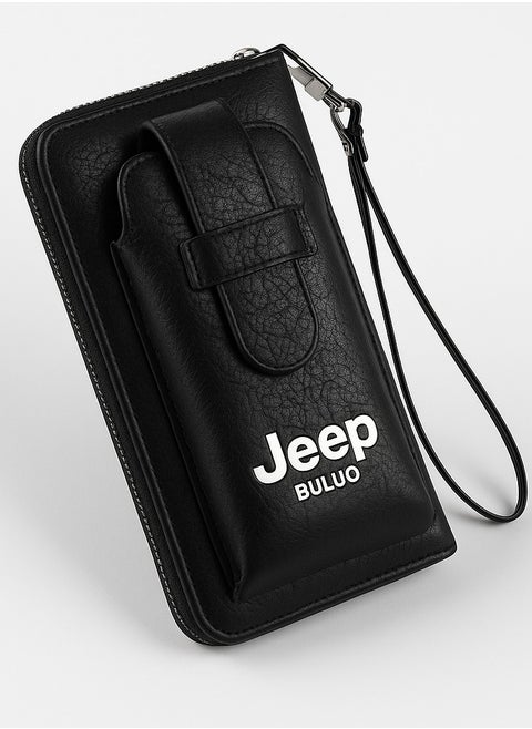 محفظة يد رجالي جلد متعددة الاستخدام من Jeep – لحمل الموبايل والنقود والبطاقات بسحاب