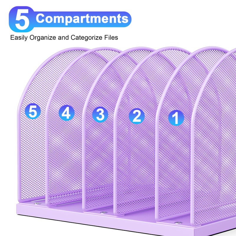 gianotter Desktop File Organizer, Desk Organizer with 5 Compartments, Paper Organizer for Desk, Workspace Organizers for Office Supplies (Purple) - Image 5